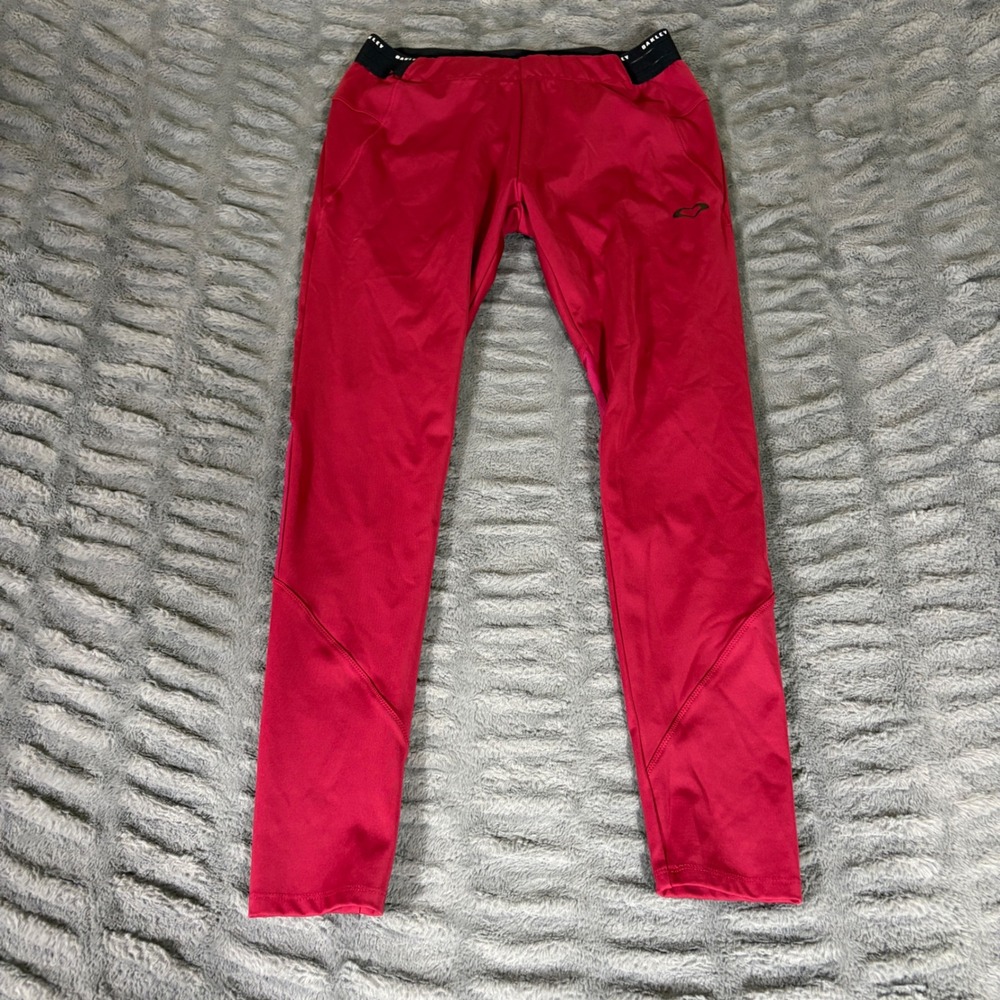 Oakley Womens Performance Fit Athletic Leggings Red Branded Waistband Size L
